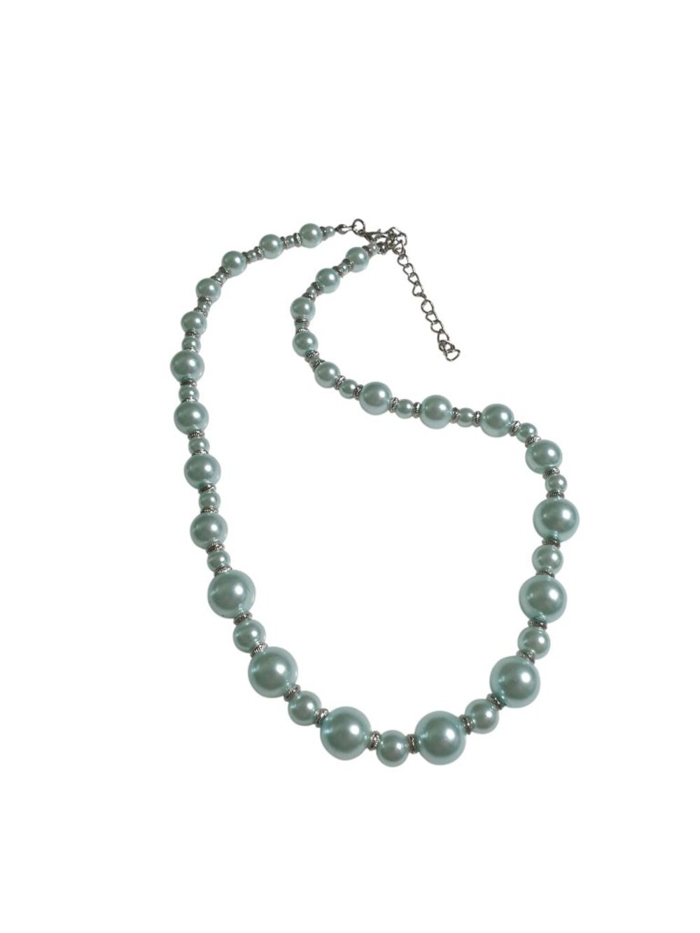 Baby Blue Beaded Necklace Faux Pearl Adjustable Chain Lobster Clasp Jewelry Gift